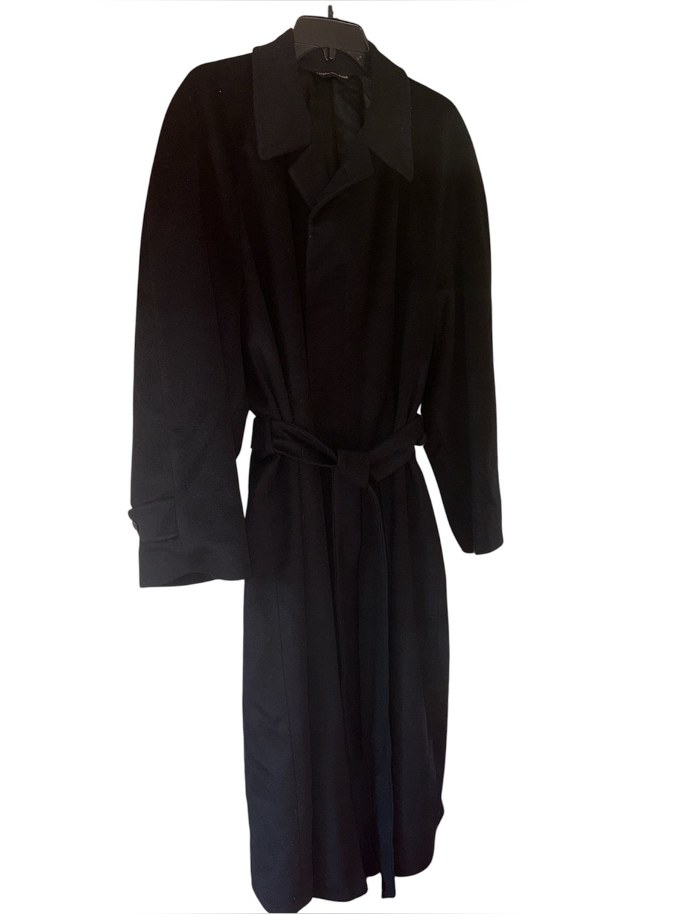 Saks Fifth Avenue 100% Cashmere Black Long Trench Canal Coat Belt 42R